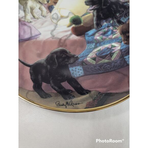 Franklin Mint SLUMBER PARTY Labrador Puppies Collector Plate by Randy McGovern - Picture 3 of 5